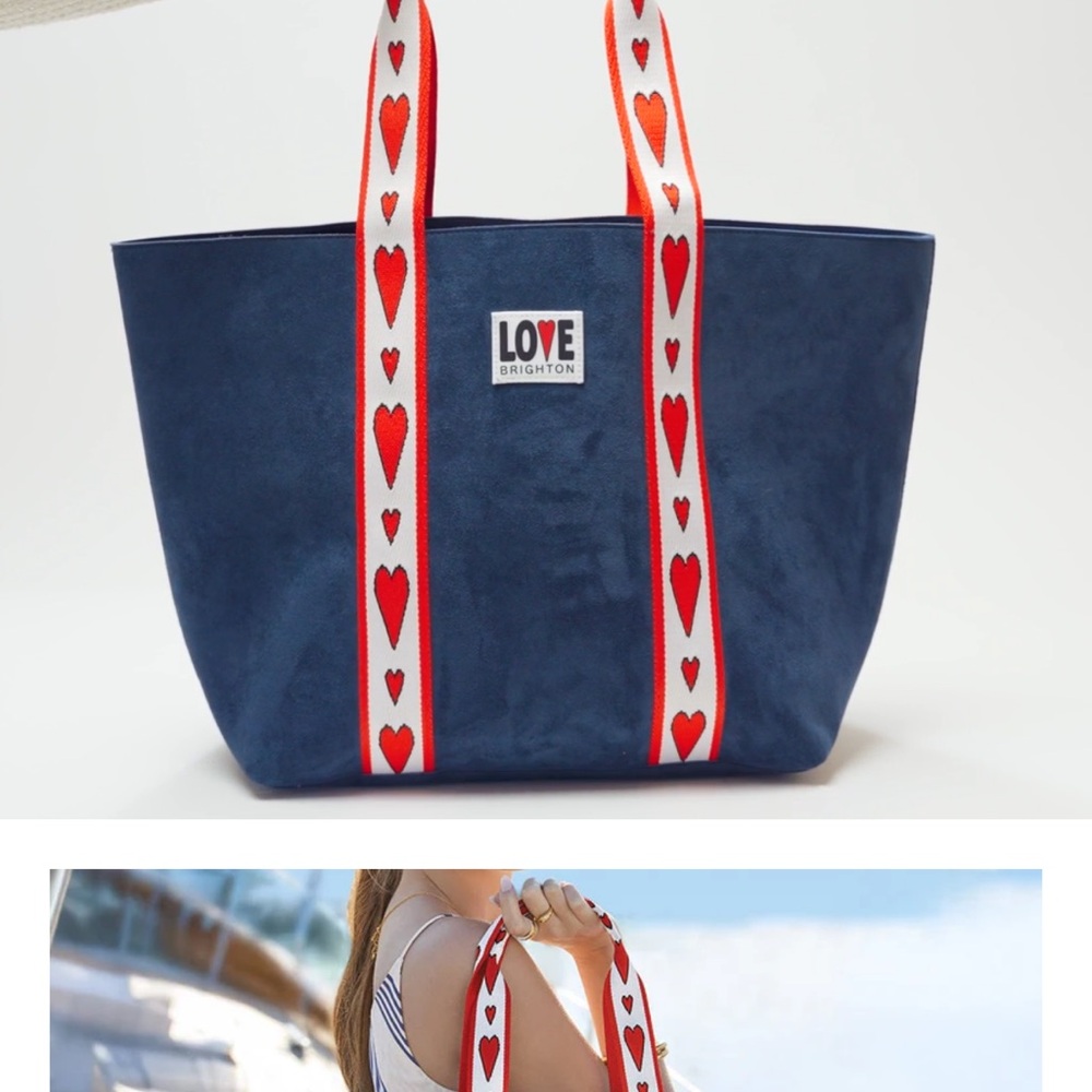 Brighton Navy Blue Tote Bag with Heart Accents